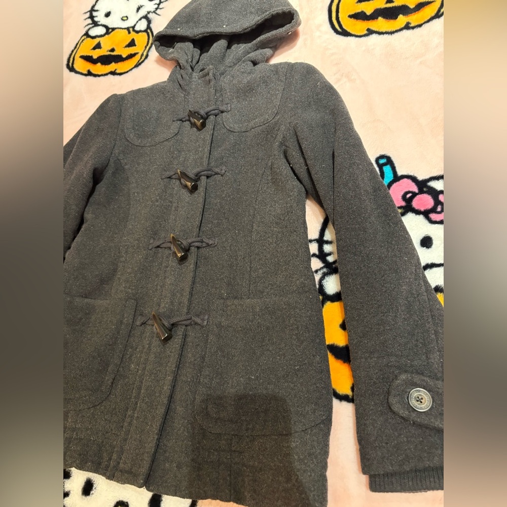 Aeropostale Charcoal Gray Wool Blend Toggle Coat with Hood - Picture 4 of 13